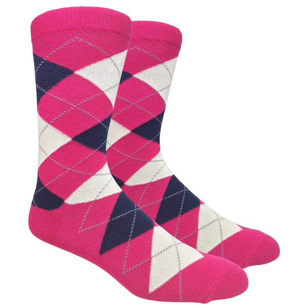 Fuschia Argyle Dress Sock
  with Navy and Cream Pattern
