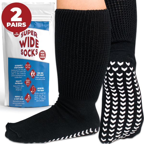 Skid Grip Socks - Extra Wide Socks for Swollen Feet