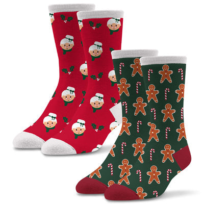 Women's Holiday 2 Pack Mrs. Clause And Gingerbread Man Socks