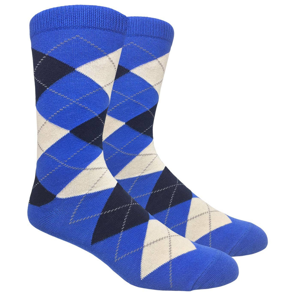 FineFit Blue Argyle Dress Sock with Navy and Cream Pattern