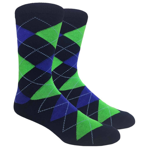 Navy Argyle Dress Sock  with Green and Blue Pattern