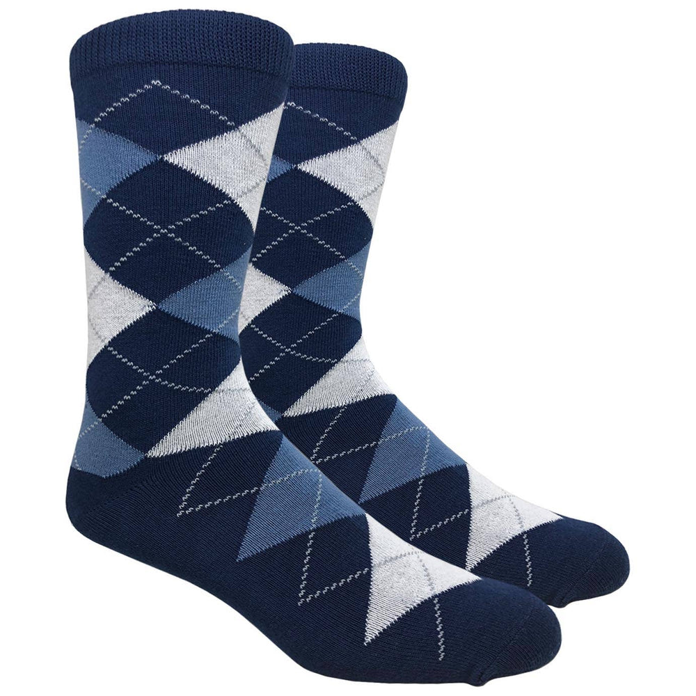 Navy Argyle Dress Sock with Blue and White Pattern