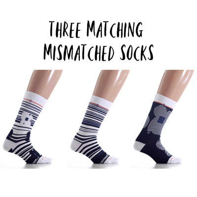 Matching Pair + Mismatched Spare - Black and White Flowers (3 Pk)