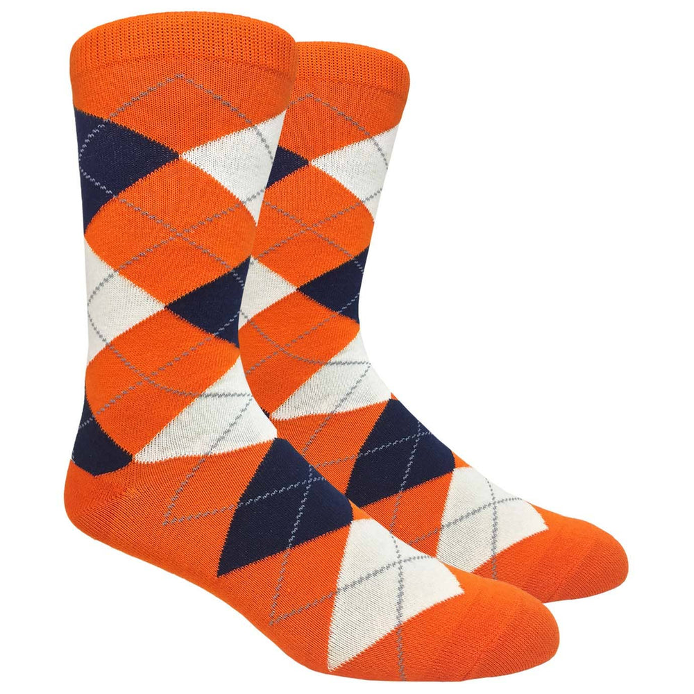 Orange Argyle Dress Sock with Navy and Cream Pattern