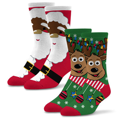 Men's Holiday 2 Pack Black Santa With Reindeer Socks