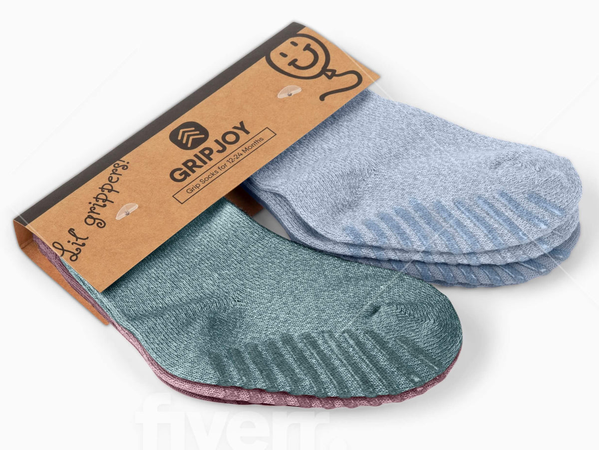 Green/Blue/Maroon Grip Socks for Toddlers & Kids - 4 pairs