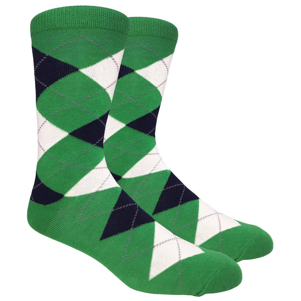 Green Argyle Dress Sock with Navy and Cream Pattern