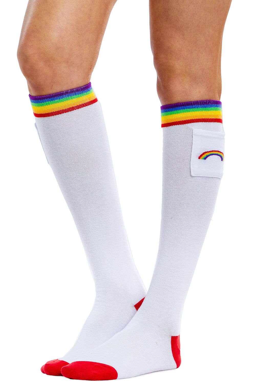 Women's White Rainbow Pocket Sock
