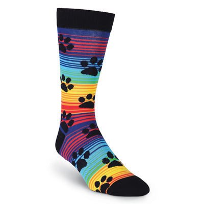 Men's Rainbow Stripe Paw Prints Crew Socks