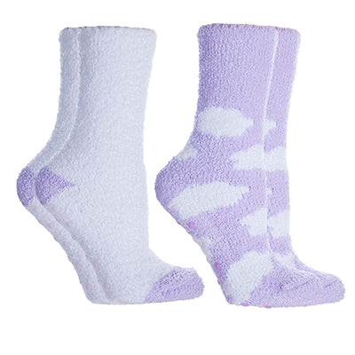 Women's Non-Skid Lavender Infused Slipper Socks, 2-Pair Pack with Lavender Sachet Gift, 