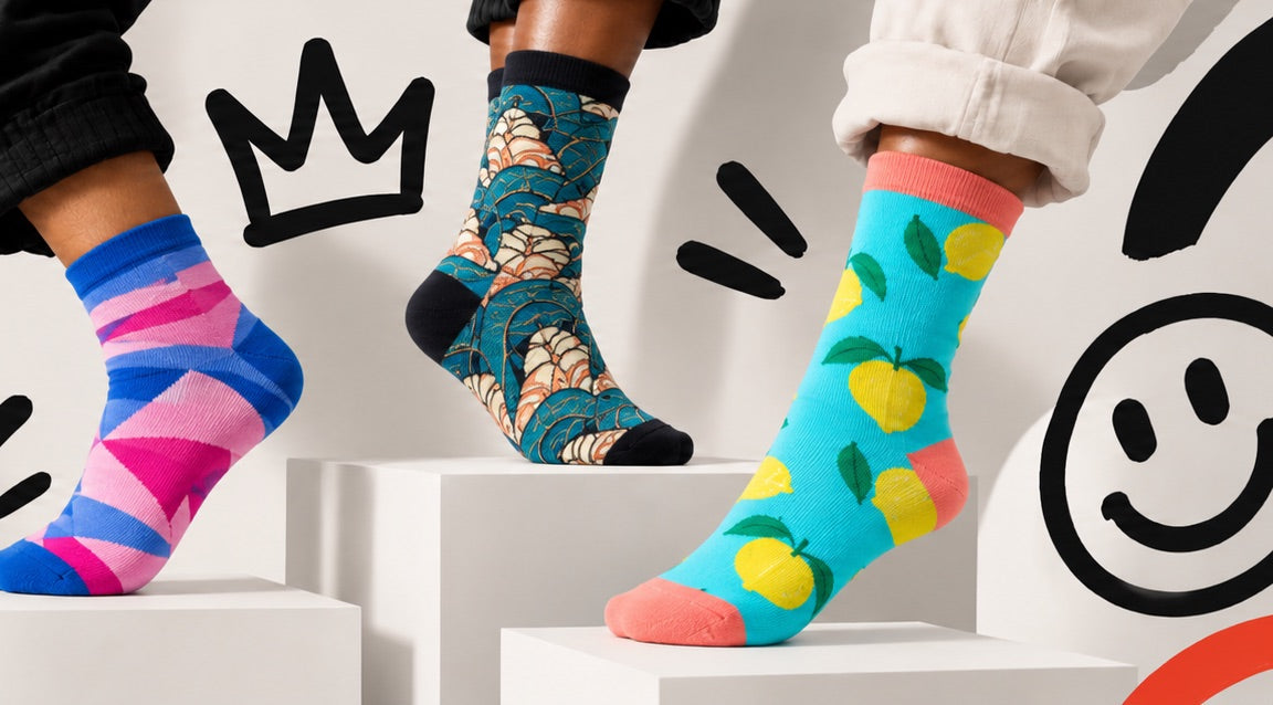 Three colorful Motsu socks